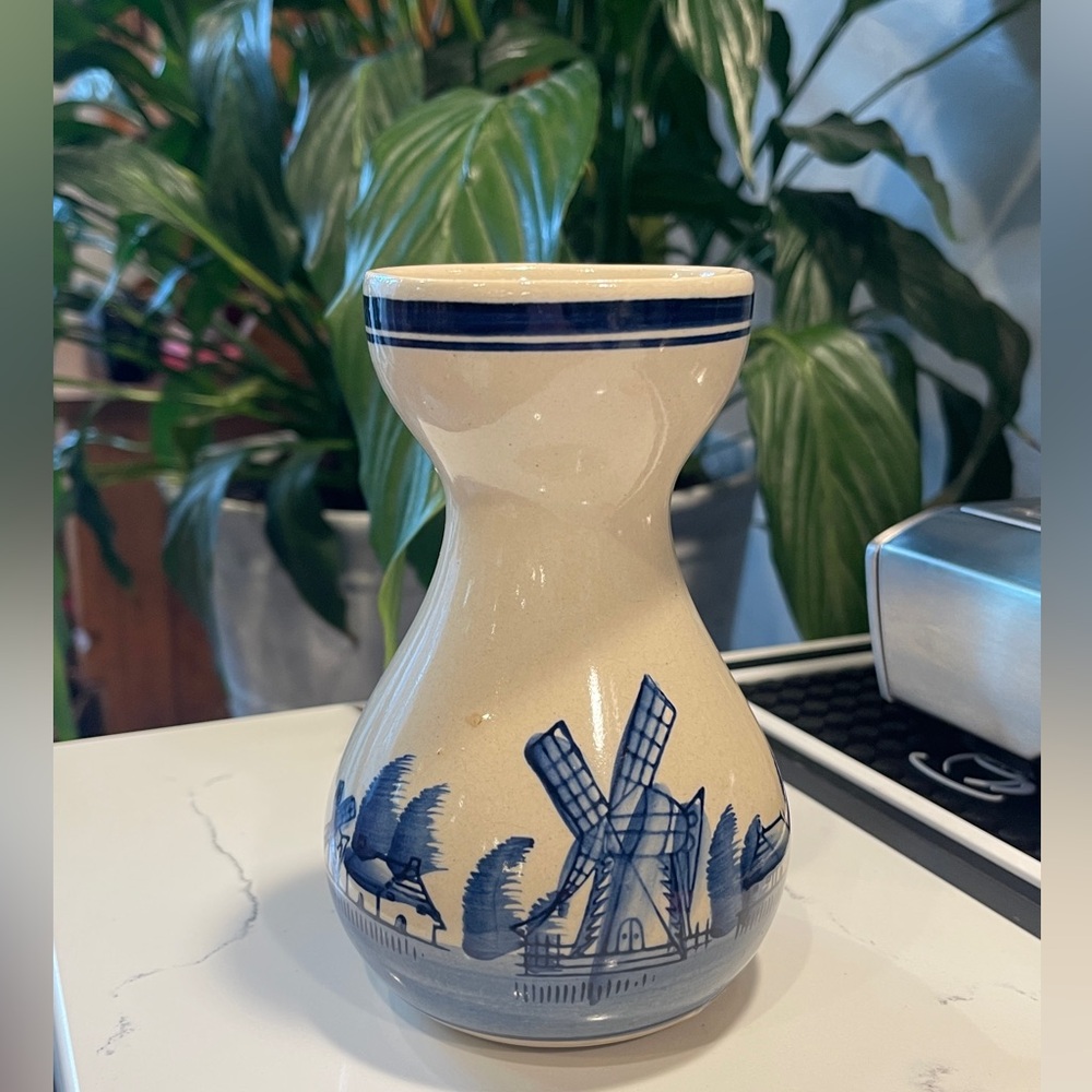 Vintage Hand Painted Delft Blue Bud Ceramic Vase Dutch Style